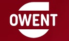 Logo firmy OWENT na bordowym tle, biały napis w owalnej obwódce.