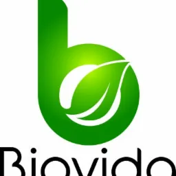 Zielone logo firmy Biovida z liściem wkomponowanym w literę 'b'.
