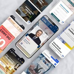 tworzestrony.pl - Prezentacja responsywnych stron internetowych na smartfonach z różnymi układami i treściami, w tym e-commerce, medycyna i usługi. Widoczne ekrany z ofertami promocyjnymi, formularzami kontaktowymi...