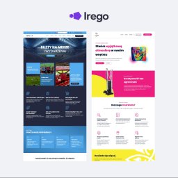 IREGO - Dwa zrzuty ekranu stron internetowych: ogarnijbilet.pl (bilety na mecze) i drukwalls.pl (druk ścienny), prezentujące różne style i funkcjonalności.