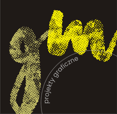 Stylizowane inicjały 'jw' w żółto-oliwkowych odcieniach z efektem rastra, wpisane w okrąg z napisem 'projekty graficzne' na czarnym tle.