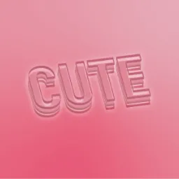 Różowe trójwymiarowe litery układające się w słowo 'CUTE' na gradientowym różowym tle.