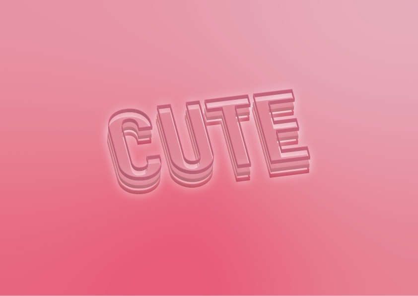 Różowe trójwymiarowe litery układające się w słowo 'CUTE' na gradientowym różowym tle.