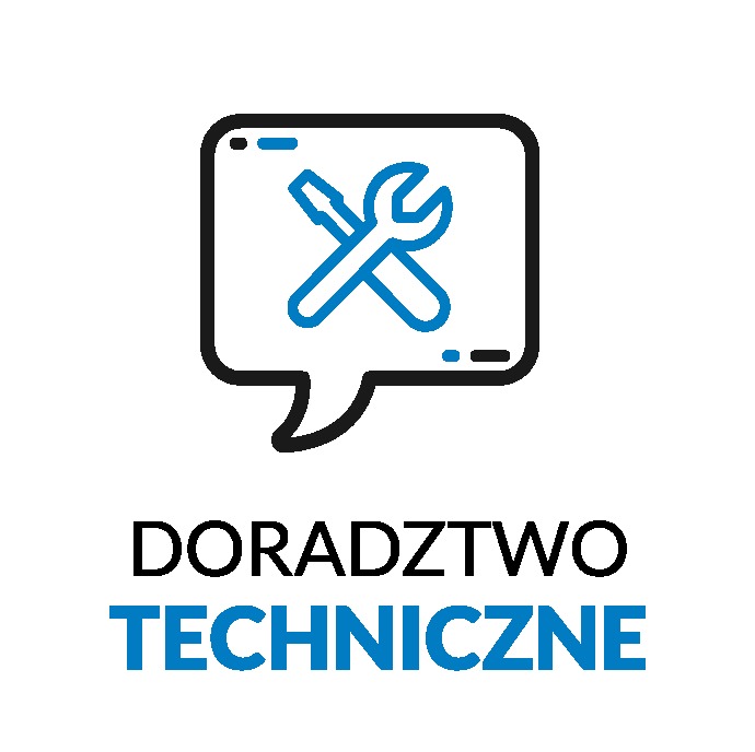 Graficzne przedstawienie doradztwa technicznego z ikoną narzędzi w dymku dialogowym.