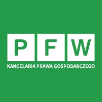 Logo kancelarii prawnej PFW z napisem 'Kancelaria Prawa Gospodarczego' na zielonym tle.