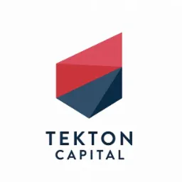 Logo firmy Tekton Capital z geometrycznym symbolem w kolorach czerwonym i granatowym, umieszczone na białym tle.