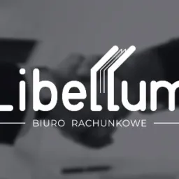 Logo Biura Rachunkowego Libellum z motywem uścisku dłoni w tle, stylizowane na czarno-białe, minimalistyczne.