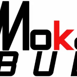 Logo firmy budowlanej MokaBUD z czerwoną literą K, na białym tle.