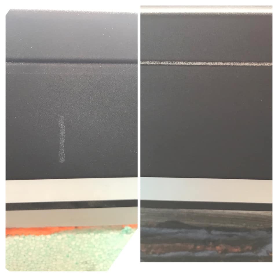 Porównanie stanu tapicerki meblowej przed i po czyszczeniu: po lewej stronie widoczne delikatne zabrudzenia i ślady użytkowania, po prawej - powierzchnia odświeżona i pozbawiona plam.