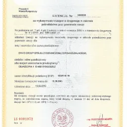 Skan licencji na wykonywanie transportu drogowego w zakresie pośrednictwa przy przewozie rzeczy, wydanej dla Envio Group Spółka z Ograniczoną Odpowiedzialnością, z datą ważności do 19.09.2043,...