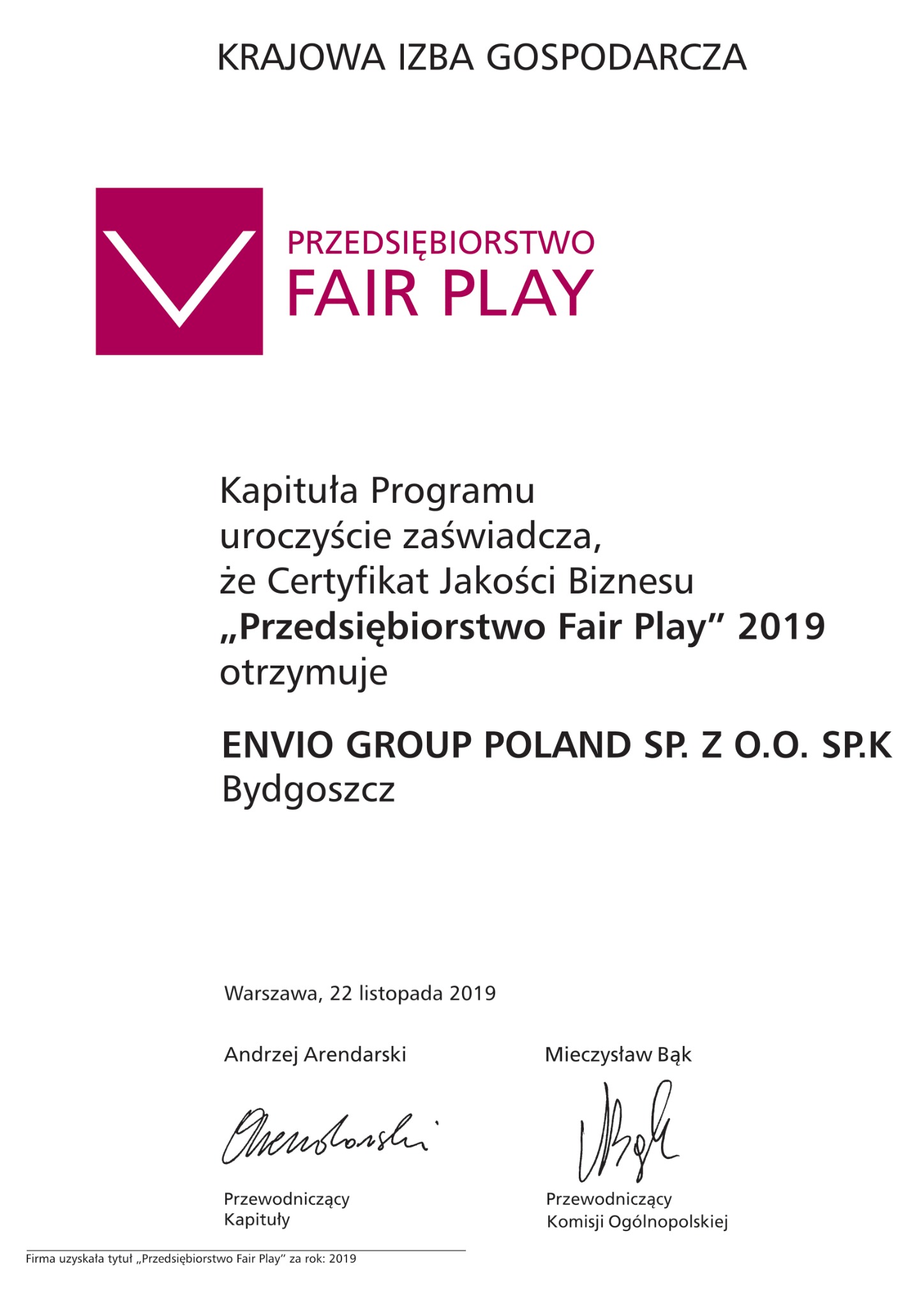 Przedsiębiorstwo Fair Play 2019