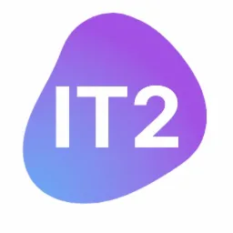 Abstrakcyjne logo IT2 na fioletowo-niebieskim tle.