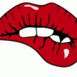 Grafika wektorowa przedstawiająca czerwone usta gryzące dolną wargę, na białym tle.