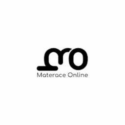 Logo firmy Materace Online z stylizowanymi literami 'mo' nad nazwą firmy, na białym tle.