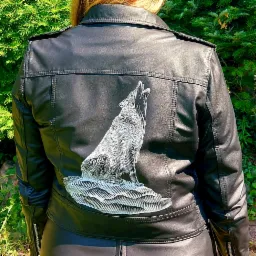 Skórzana kurtka ramoneska uszyta na miarę z malowanymi plecami.