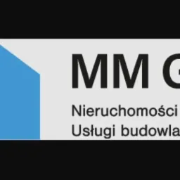Logo firmy MM Gestor z nakładającymi się zielonymi i niebieskimi konturami domów, oferującej usługi w zakresie nieruchomości, finansów, budowlane i dla domu.