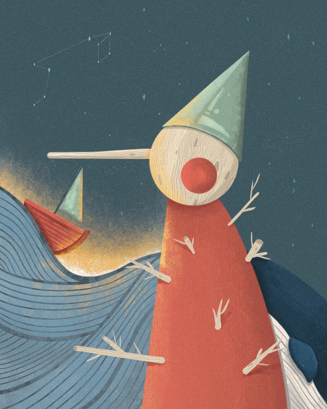 Ilustracja nawiązująca do powieści „Pinokio”