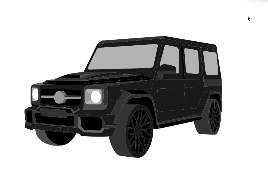 Czarny, trójwymiarowy model SUV-a z wyraźnie zarysowanymi detalami, prezentowany na białym tle.