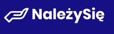 Logo firmy 'Należy Się' na ciemnoniebieskim tle, z symbolem dłoni podtrzymującej coś w lewym górnym rogu.