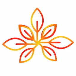 Abstrakcyjny, gradientowy wzór liścia kasztanowca w kolorach żółto-pomarańczowo-czerwonych, z wyraźnymi konturami na białym tle.