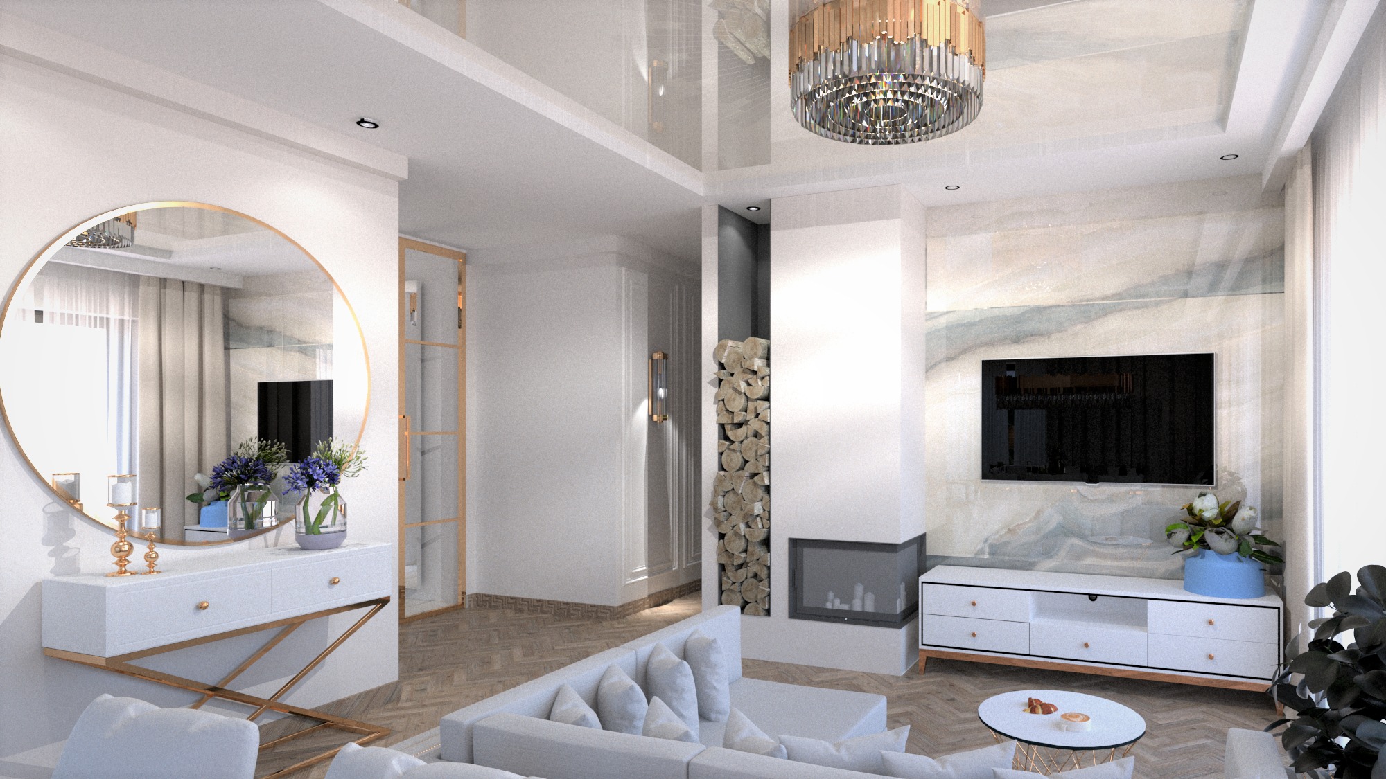 Salon w domu nad jeziorem