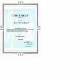 Skan certyfikatu ukończenia szkolenia z zakresu projektowania systemów wentylacyjnych LINDAB, wydany przez firmę LINDAB Sp. z o.o. dla Karola Skołozdrzych, datowany na 28.04.2006.
