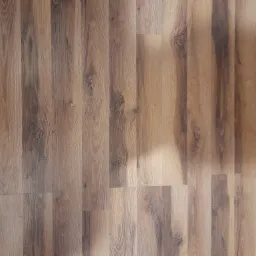 Ułożone panele podłogowe w odcieniach brązu, imitujące drewno, z widoczną strukturą słojów i delikatnym połyskiem, ułożone wzdłużnie.