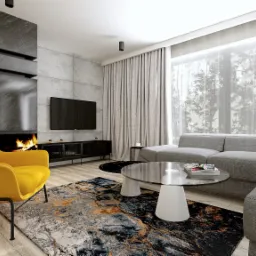 salon z żółtym akcentem