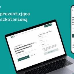 Laptop i smartfon wyświetlają stronę internetową z ofertą szkoleń dla firm z dofinansowaniem UE, z formularzem kontaktowym i logo firmy Nettsteder.