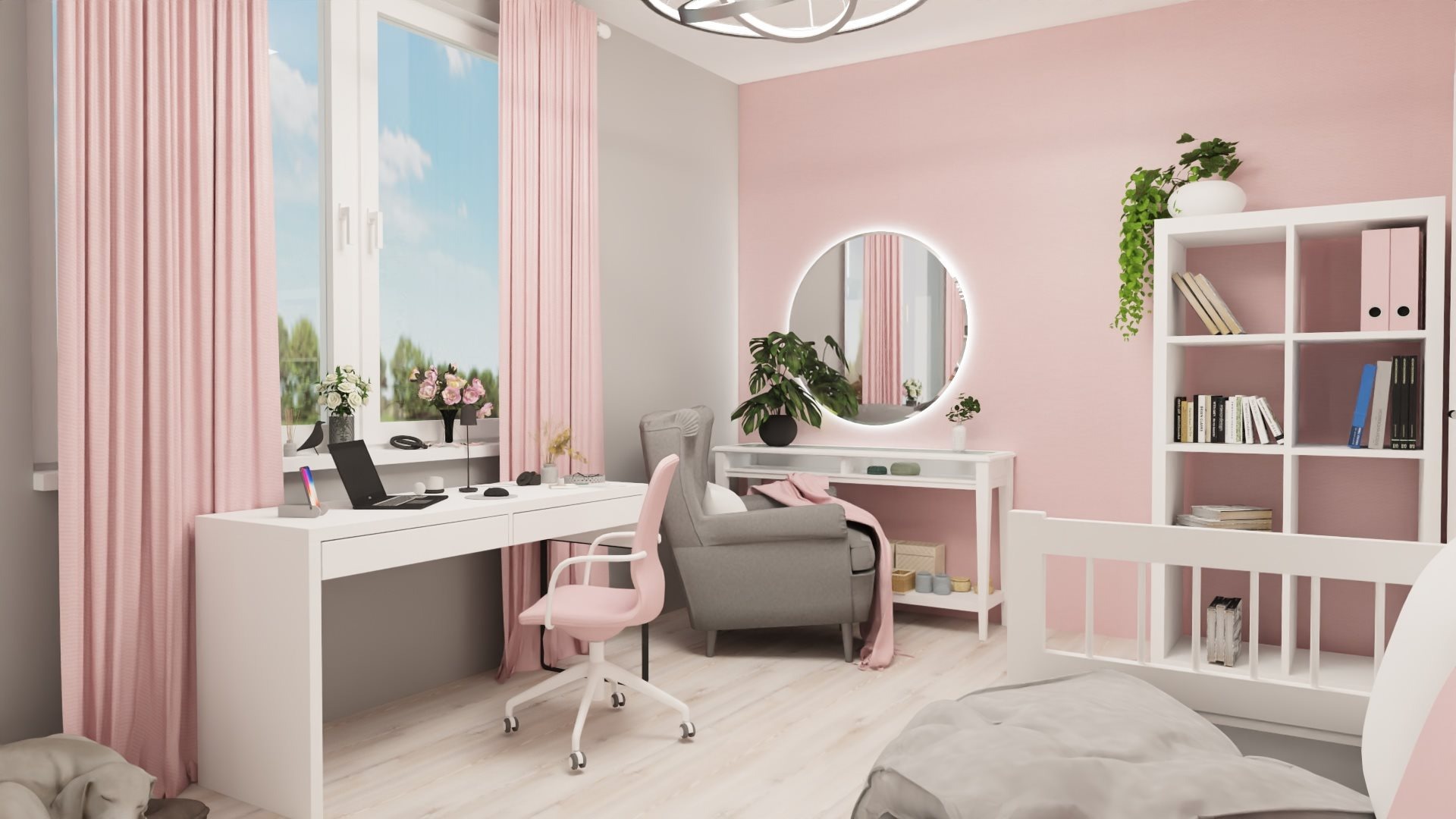 Pokój dla dziewczynki lubiącej modny róż