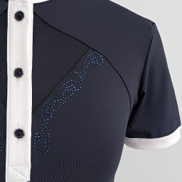 Koszulka polo z dzianiny technicznej z koronkowa wstawką, ozdobne stębnowanie 