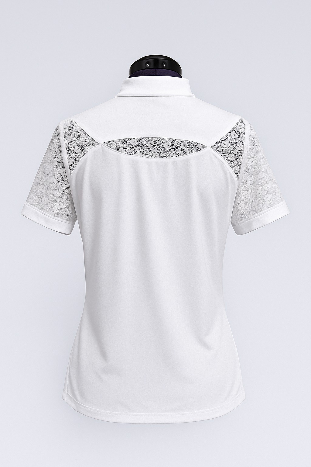 Koszulka polo z dzianiny technicznej i koronkowymi wstawkami, stebnowsne szwy