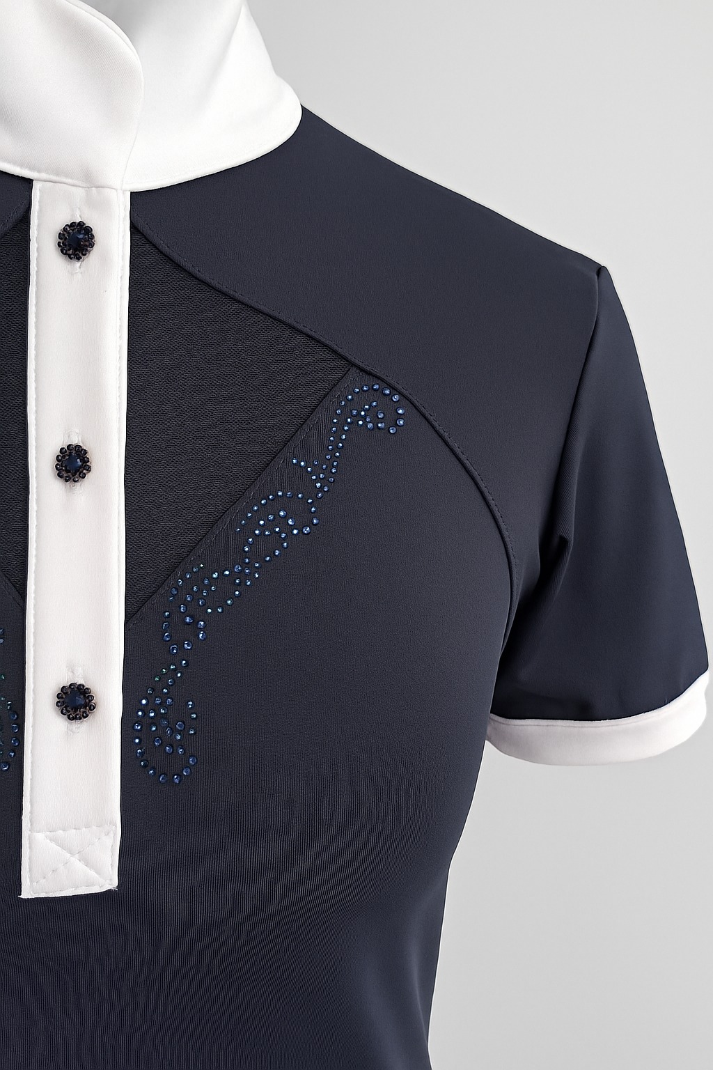 Koszulka polo z dzianiny technicznej z koronkowa wstawką, ozdobne stębnowanie