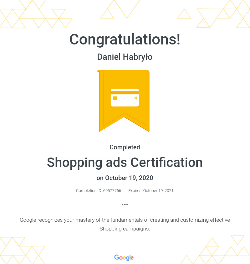 Certyfikat kampanii produktowych (co roku nieprzerwanie przeze mnie odnawiany)