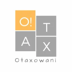 Logo firmy 'O!TAXowani' przedstawiające cztery kwadraty: żółty z białym 'O!', dwa szare z białymi literami 'A' i 'T', oraz szary z białym 'X'. Nazwa firmy zapisana szarym fontem poniżej.