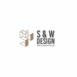 Logo firmy S&W Design specjalizującej się w meblach industrialnych, z geometrycznym symbolem po lewej stronie.