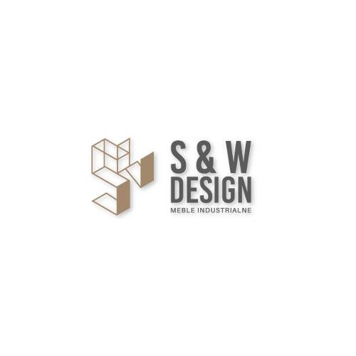 Logo firmy S&W Design specjalizującej się w meblach industrialnych, z geometrycznym symbolem po lewej stronie.