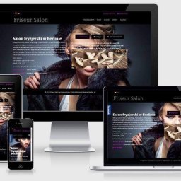 Daron - Responsywna strona internetowa salonu fryzjerskiego na monitorze, laptopie, tablecie i smartfonie, prezentująca ten sam projekt w różnych rozdzielczościach.
