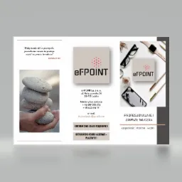 Ulotka reklamowa firmy eFPOINT z cytatem Henry'ego Forda, adresem, numerami telefonów, adresem e-mail oraz informacjami o outsourcingu usług księgowych i kadrowo-płacowych. Na ulotce ułożone...