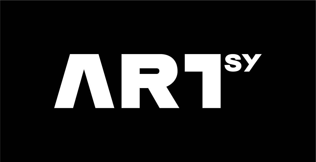 Białe logo 'ARTsy' na czarnym tle, z wyraźnym kontrastem i minimalistycznym designem.