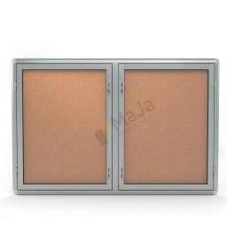 Gablota wewnętrzna, dwuskrzydłowa, korkowa z aluminium. Zamykana na zamek, wisząca