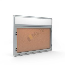 Gablota z miejscem na napis lub logo. Wewnętrzna, na bok otwierana. MaJa gabloty, producent