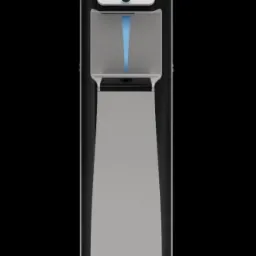 Nowoczesny dystrybutor wody WL7 z wyświetlaczem i podświetleniem LED, prezentowany na czarnym tle.