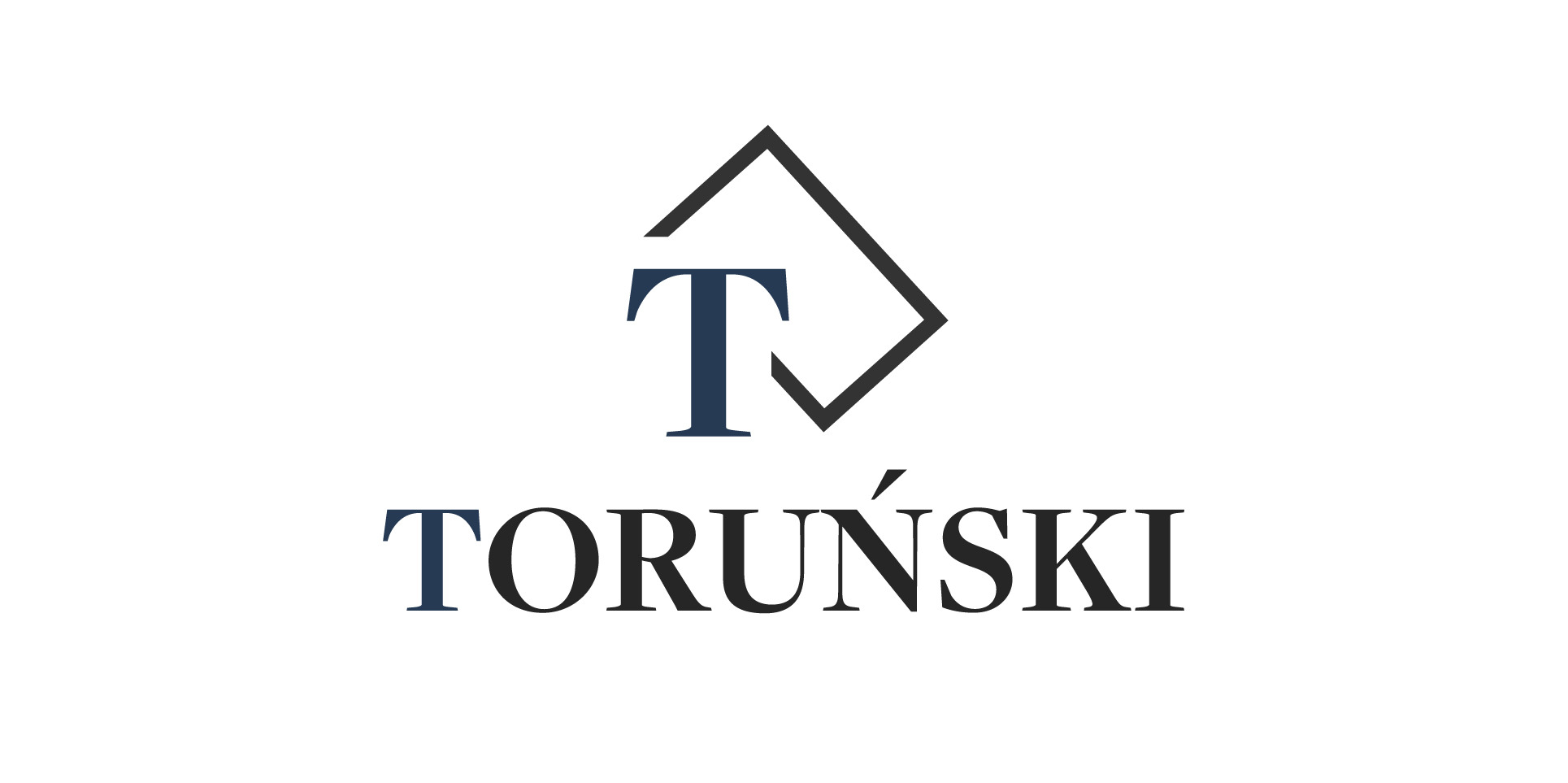 Logo firmy 'TORUŃSKI' z dużą literą 'T' wpisaną w romb, nazwa firmy w kolorze granatowo-czarnym.