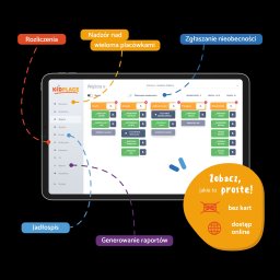Xonite Sp. z o.o. - Aplikacja Kidplace na tablecie prezentuje nadzór nad placówkami, rozliczenia, zgłaszanie nieobecności, jadłospis i generowanie raportów. Dostęp online, bez kart.