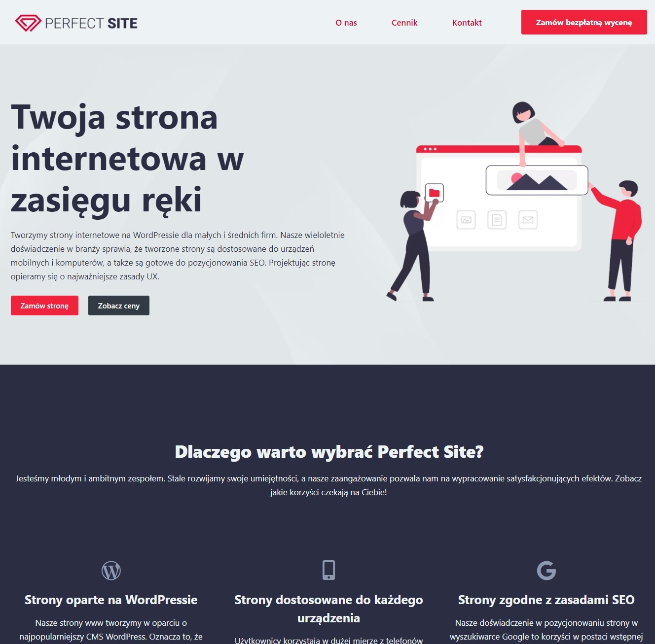 Ilustracja koncepcji strony internetowej z interakcją użytkowników i interfejsem na ekranie.