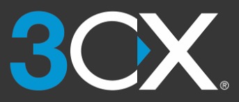 Logo 3CX na szarym tle, z niebieskimi akcentami, prezentujące nazwę firmy w nowoczesnym stylu.