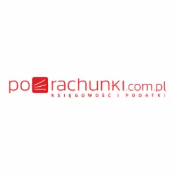 Logo firmy po Rachunki.com.pl oferującej księgowość i podatki, z czerwonym kwadratem i stylizowanymi dokumentami.