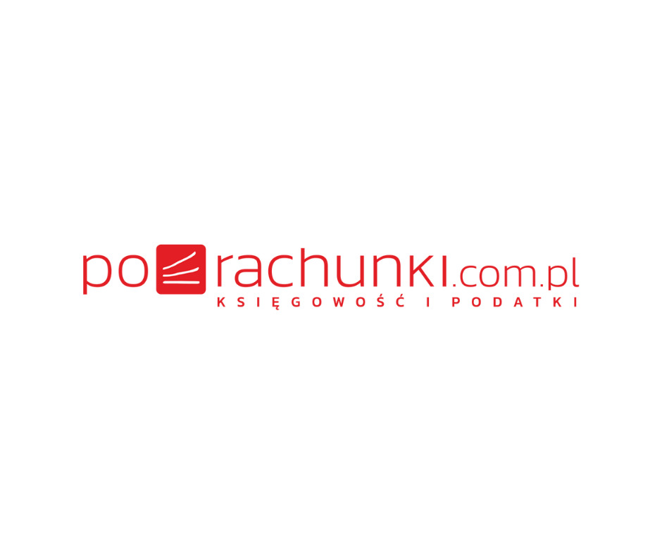 Logo firmy po Rachunki.com.pl oferującej księgowość i podatki, z czerwonym kwadratem i stylizowanymi dokumentami.