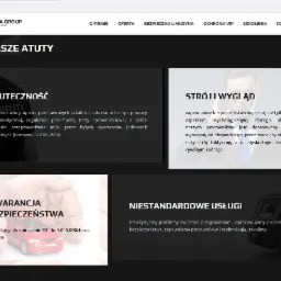 Strona internetowa firmy ochroniarskiej Sepra Group, prezentująca zakładki nawigacyjne, atuty firmy, informacje o szkoleniach, wyglądzie pracowników, gwarancji bezpieczeństwa i niestandardowych...